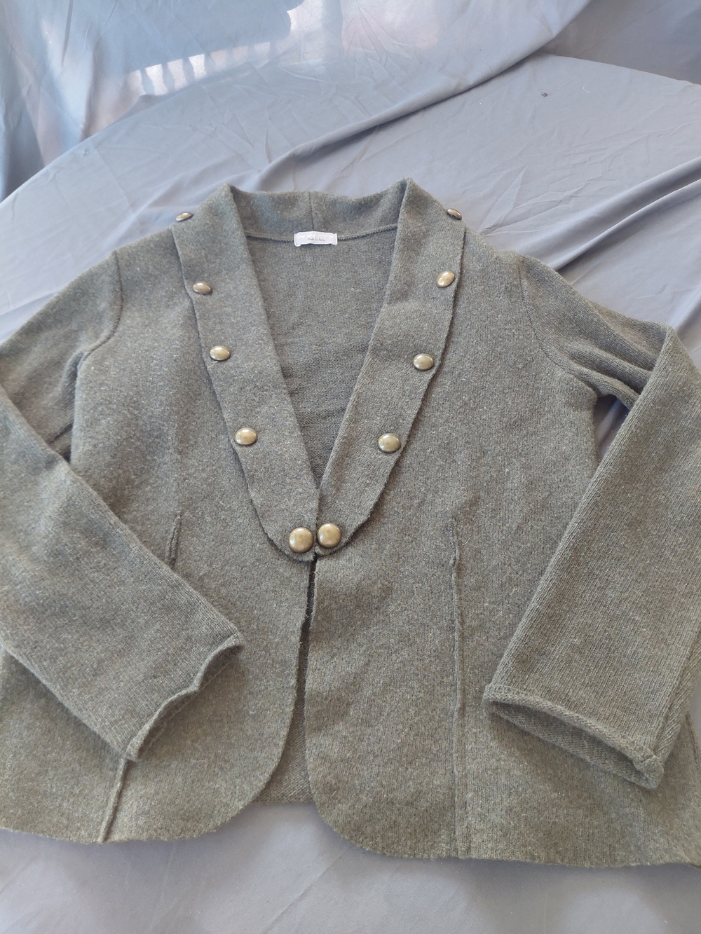 per una Olive Green Button-Trim Blazer